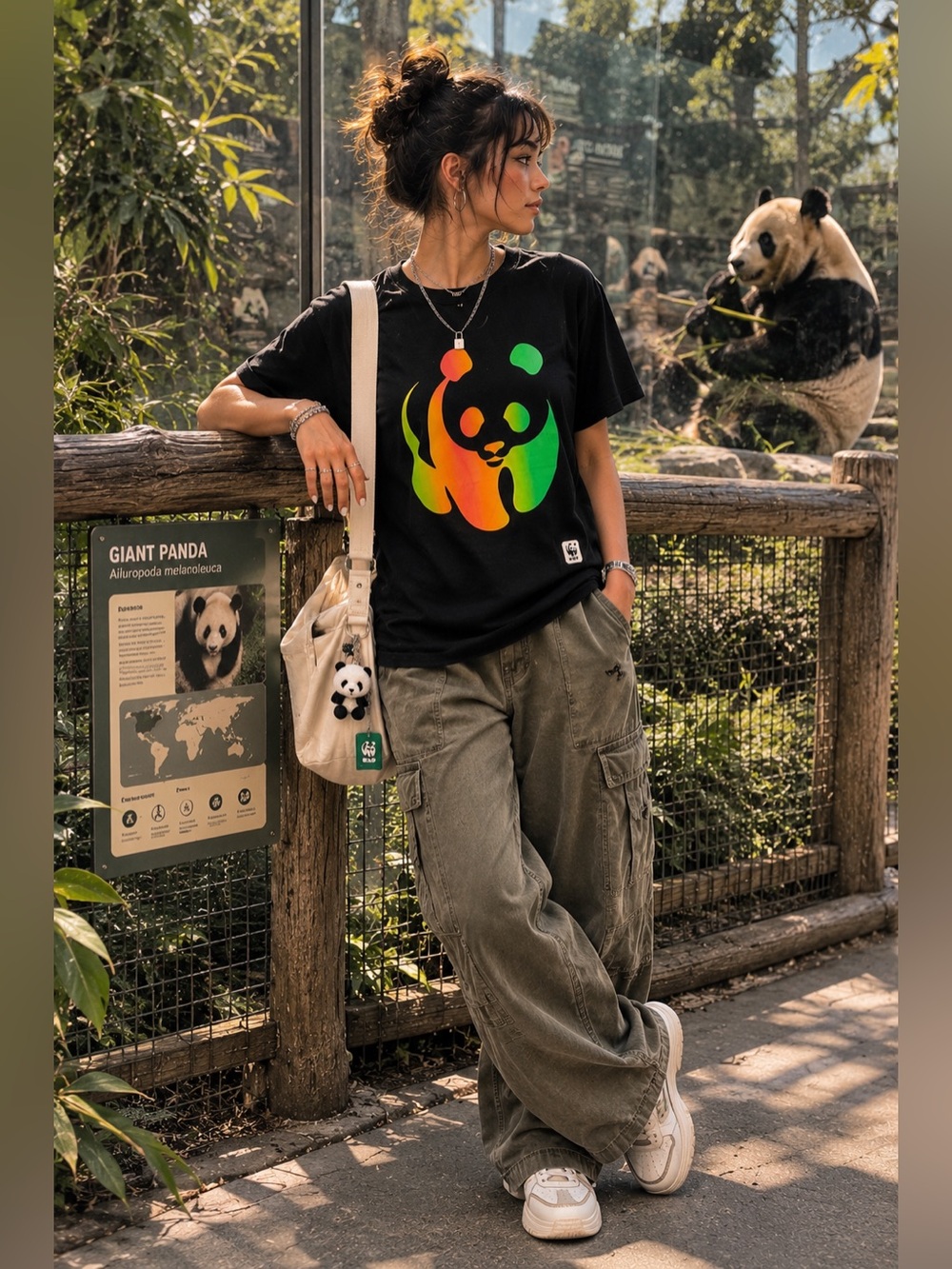 Bioworld Panda Graphic T-Shirt S Black WWF World Wildlife Unisex Eco Streetwear